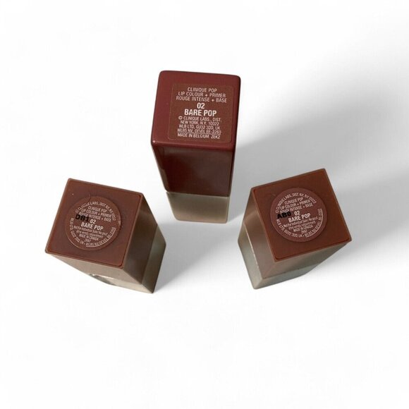 Set of 3 Clinique 02 Bare Pop Lipsticks Rouge Intense + Base, New w/o Box - Picture 3 of 3